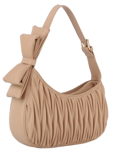 Bow Strap Chevron Quilted Hobo Shoulder Bag DX-0200-M NUDE
